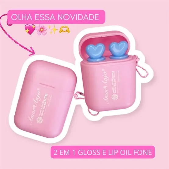 Kit glosses lip oil + glitter + case de fone - Amor anjo - 1