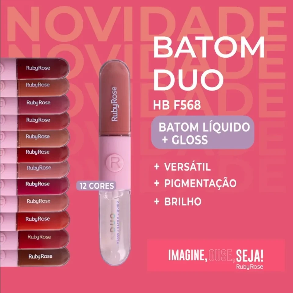 Batom líquido duplo + gloss incolor Ruby Rose  - 4