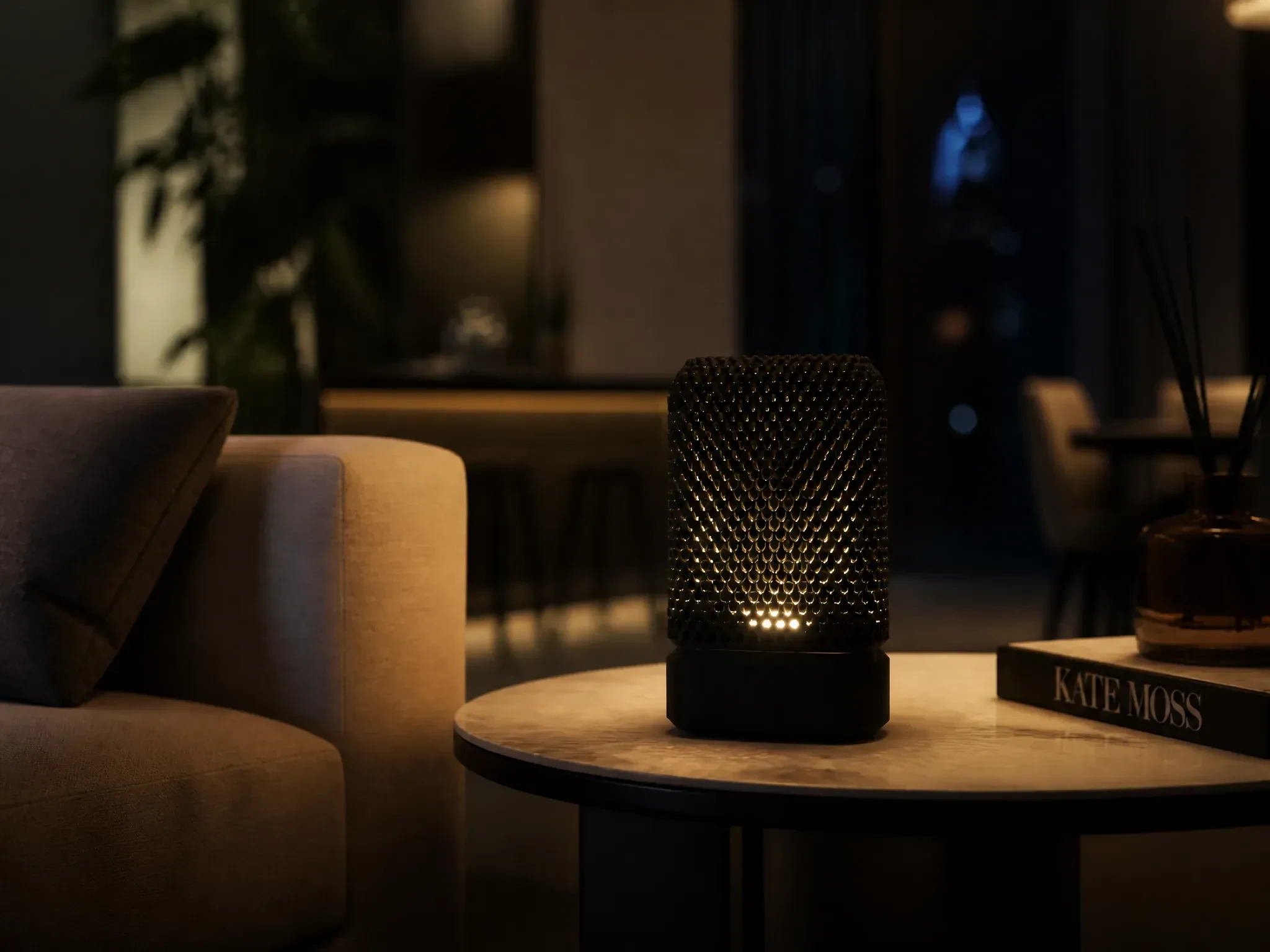 Luminária de Mesa Eletto Nero – Design Texturizado com Iluminação Cênica em LED - 7