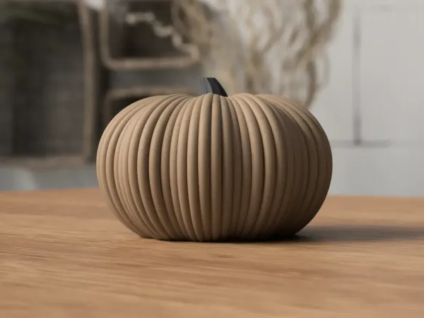 Pote Decorativo Abóbora Canelada com Tampa – Porta-Objetos Minimalista