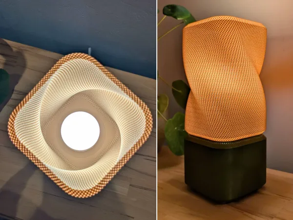 Luminária de Mesa Twist Amber – Design Orgânico com Iluminação Cênica em LED